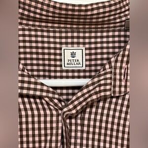 Peter Millar XL Brown Pink Gingham Button Down Shirt Cotton Mens Dress